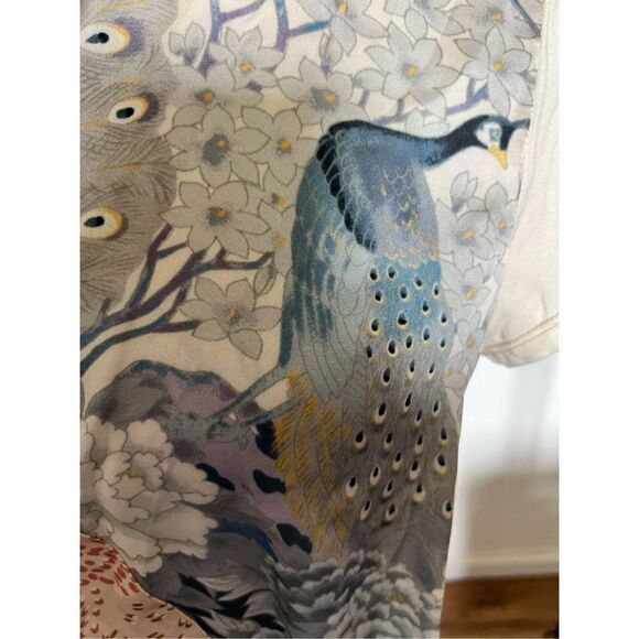 Tiny Women's Peacock Patchwork Tie Front Short Sleeve Top XS - Picture 6 of 6